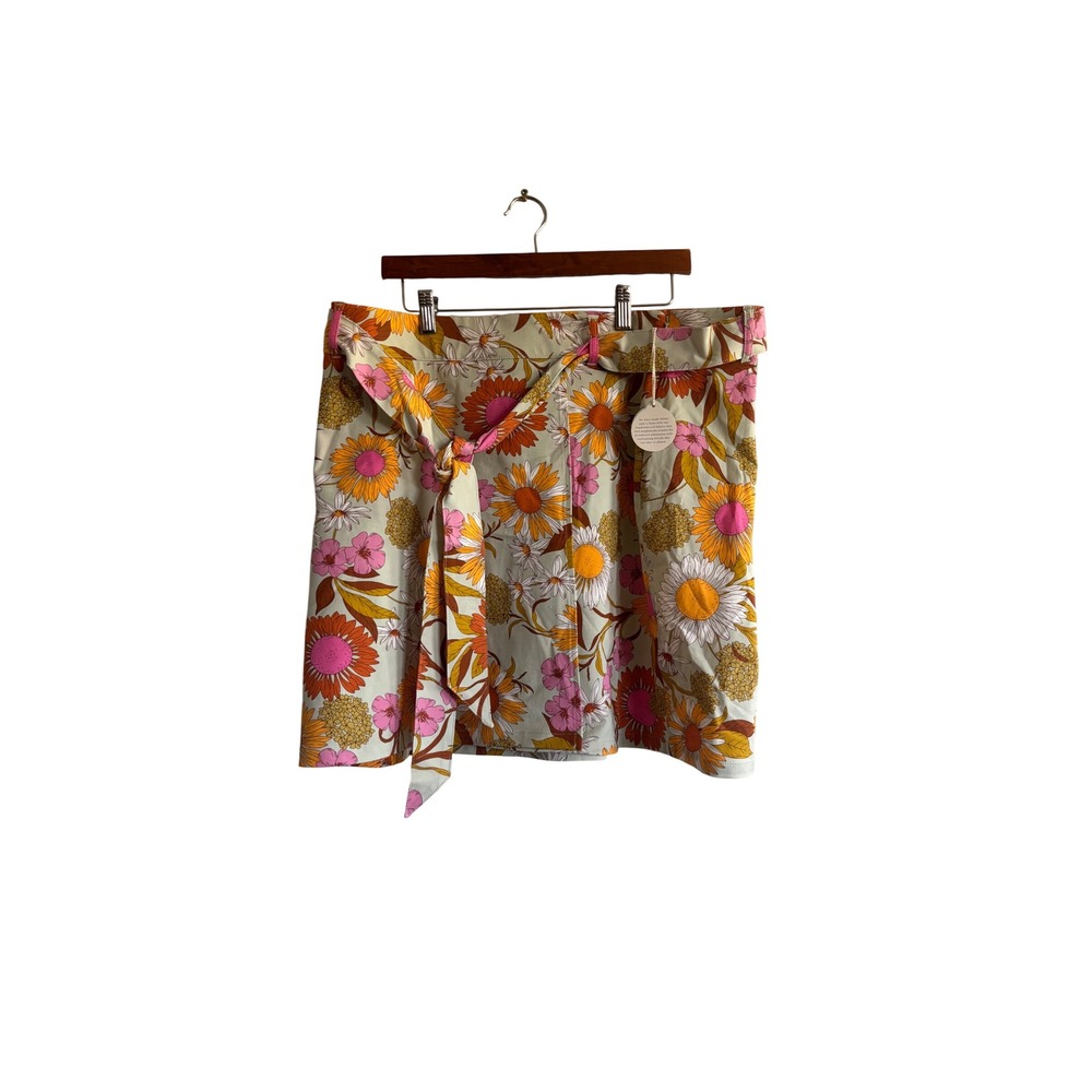 Spartina 449 Floral Wrap Skort XL Sage Green Orange Pink Daisy Tie Waist Skirt